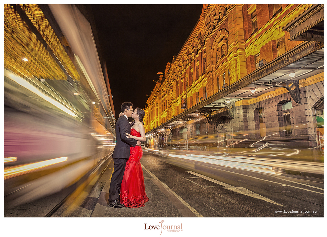 Flinder Street Station婚纱摄影, 中央车站夜景婚纱摄影 ,墨尔本中央车站婚纱摄影