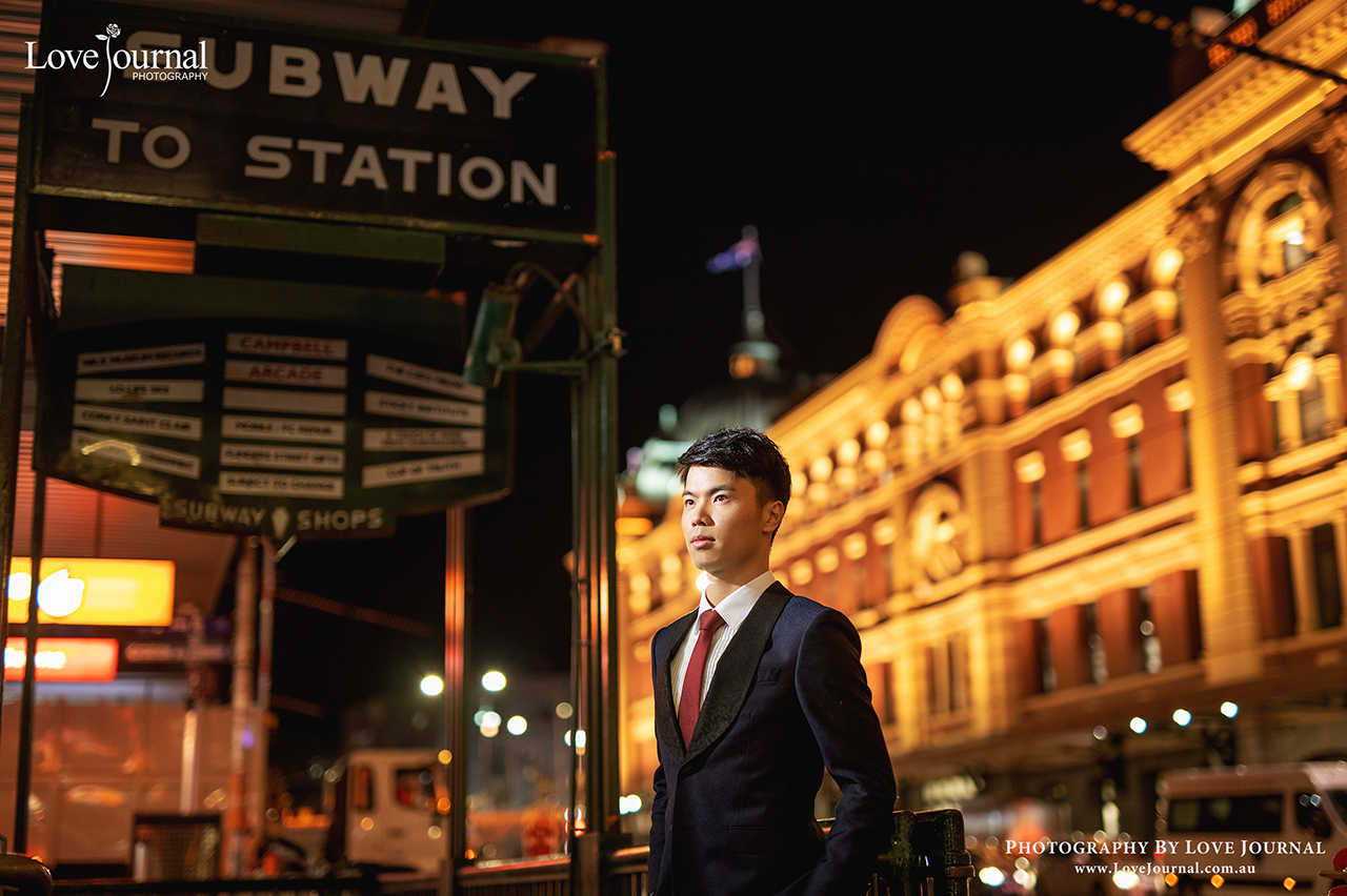 Flinder Street Station婚纱摄影, 中央车站夜景婚纱摄影 ,墨尔本中央车站婚纱摄影