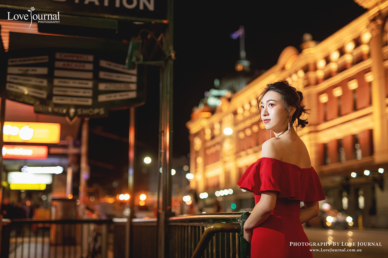 Flinder Street Station婚纱摄影, 中央车站夜景婚纱摄影 ,墨尔本中央车站婚纱摄影